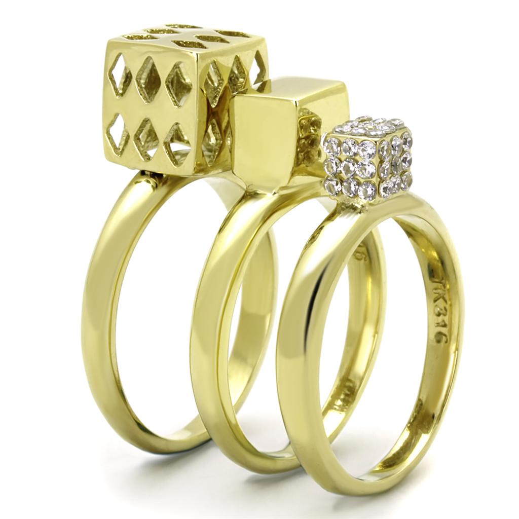 IP Gold(Ion Plating) Stainless Steel Ring with AAA Grade CZ  in Clear