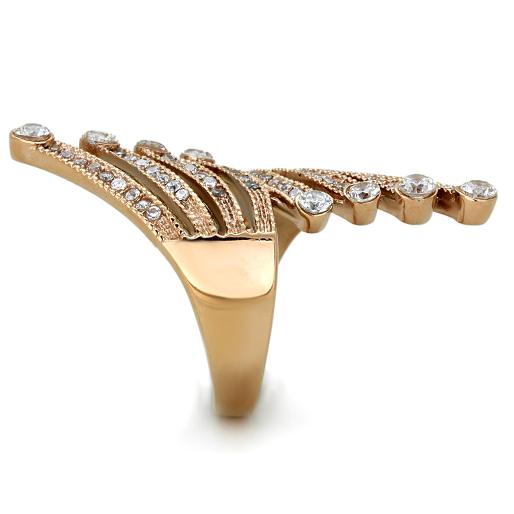 IP Rose Gold(Ion Plating) Stainless Steel Ring with AAA Grade CZ  in Clear
