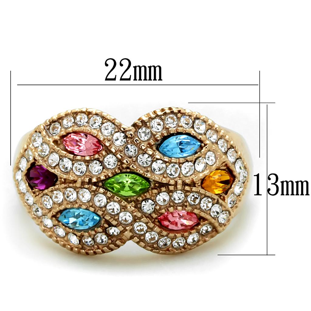 IP Rose Gold(Ion Plating) Stainless Steel Ring with Top Grade Crystal  in Multi Color