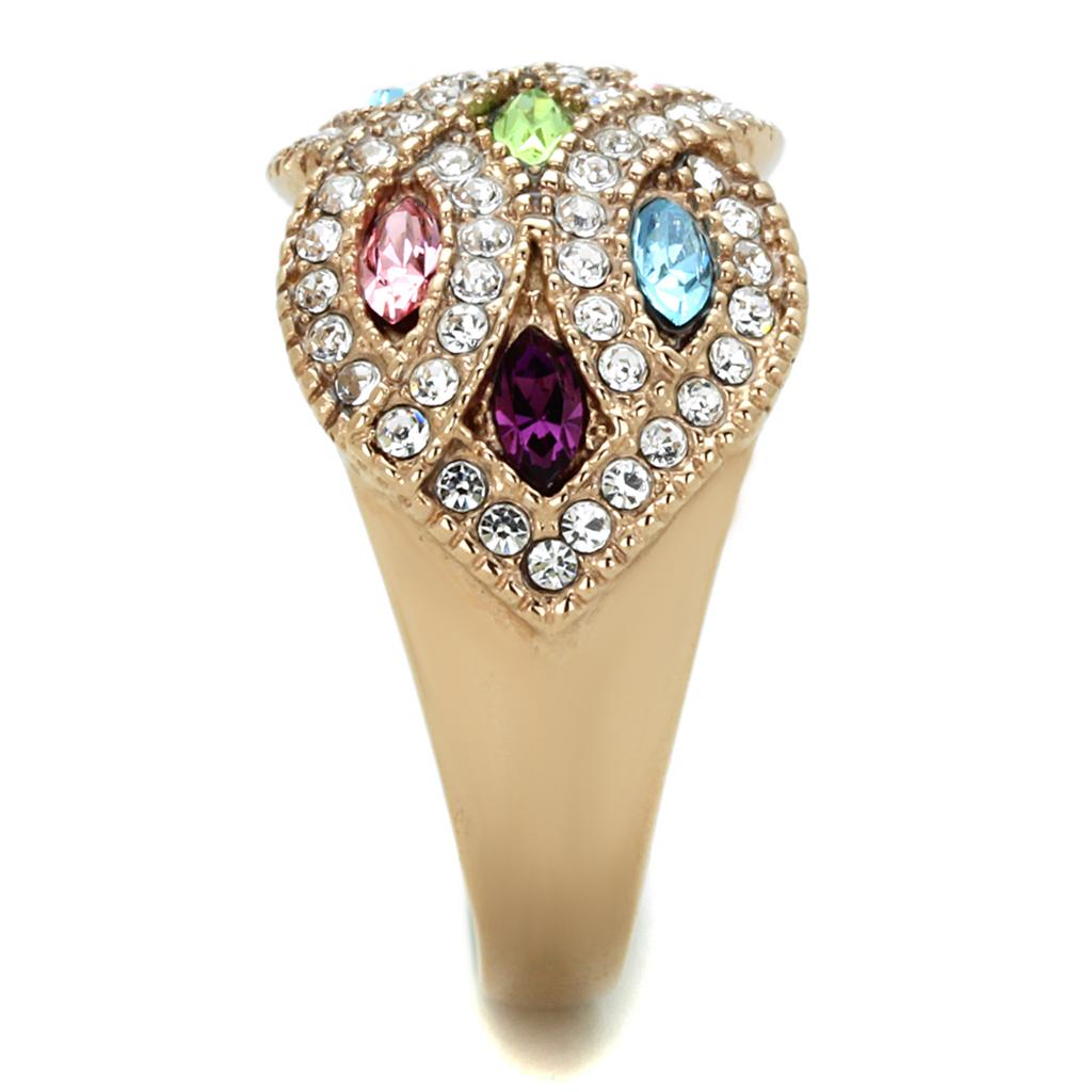 IP Rose Gold(Ion Plating) Stainless Steel Ring with Top Grade Crystal  in Multi Color