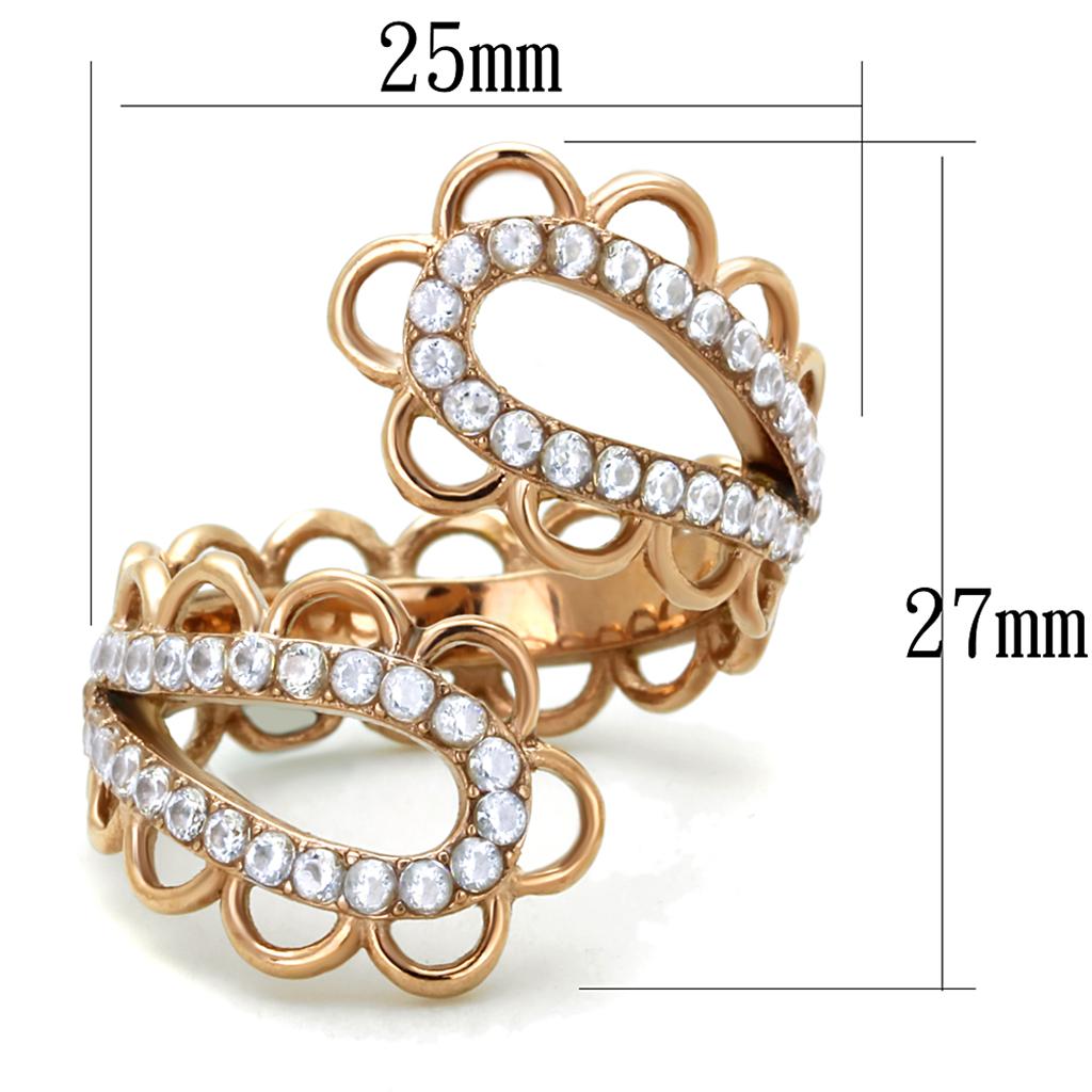 IP Rose Gold(Ion Plating) Stainless Steel Ring with AAA Grade CZ  in Clear