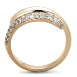 IP Rose Gold(Ion Plating) Stainless Steel Ring with AAA Grade CZ  in Clear