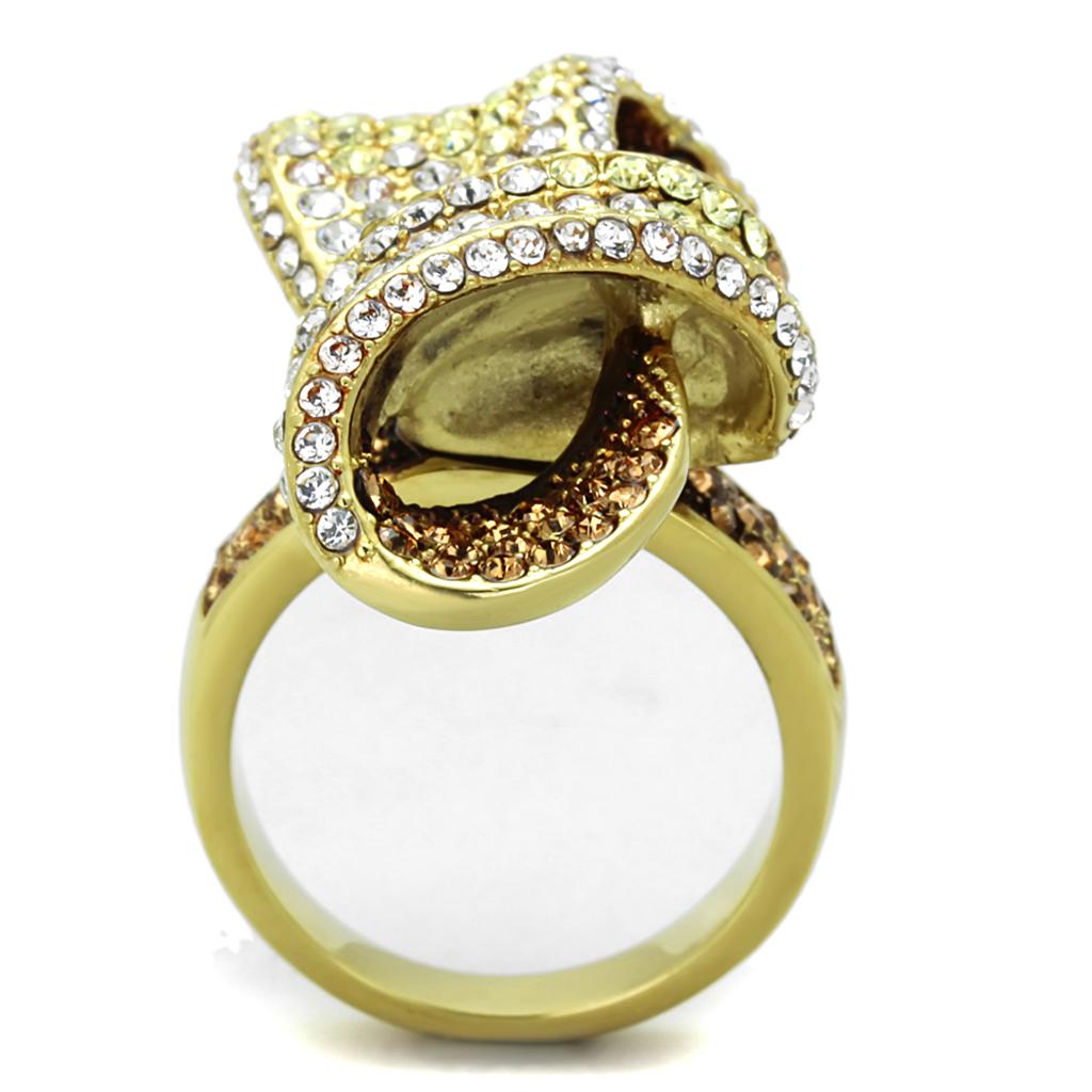 IP Gold(Ion Plating) Stainless Steel Ring with Top Grade Crystal  in Multi Color