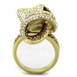 IP Gold(Ion Plating) Stainless Steel Ring with Top Grade Crystal  in Multi Color
