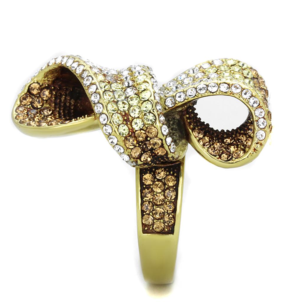 IP Gold(Ion Plating) Stainless Steel Ring with Top Grade Crystal  in Multi Color