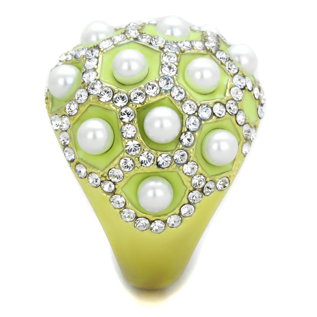 IP Gold(Ion Plating) Stainless Steel Ring with Synthetic Pearl in White