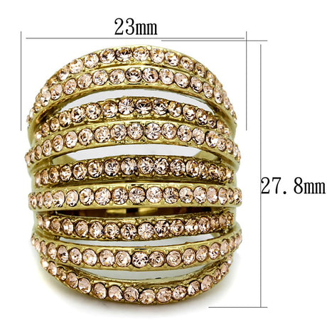 IP Gold(Ion Plating) Stainless Steel Ring with Top Grade Crystal  in Light Peach