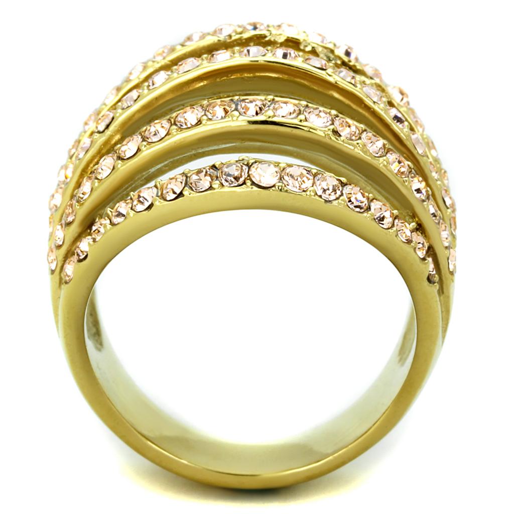 IP Gold(Ion Plating) Stainless Steel Ring with Top Grade Crystal  in Light Peach