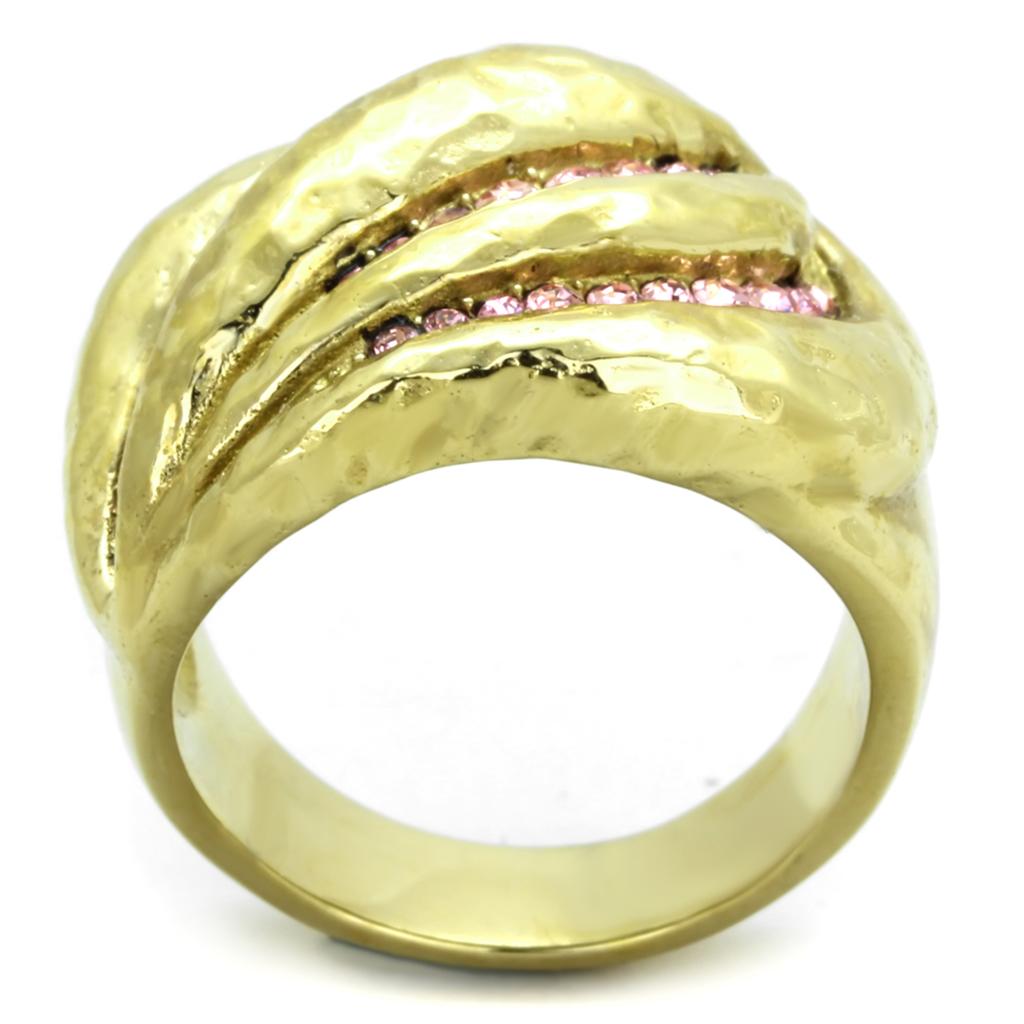IP Gold(Ion Plating) Stainless Steel Ring with Top Grade Crystal  in Light Rose
