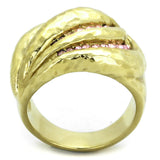 IP Gold(Ion Plating) Stainless Steel Ring with Top Grade Crystal  in Light Rose