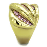 IP Gold(Ion Plating) Stainless Steel Ring with Top Grade Crystal  in Light Rose