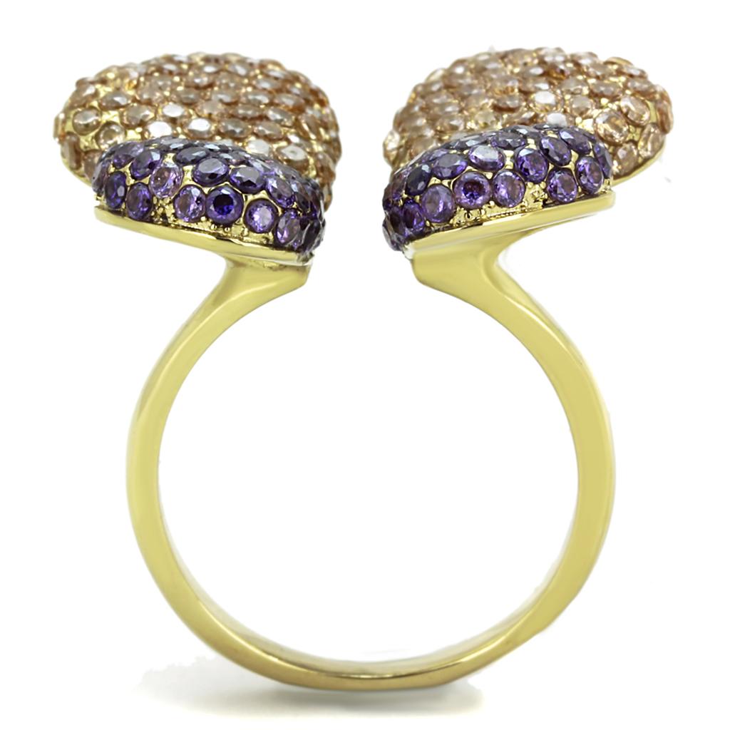 IP Gold(Ion Plating) Stainless Steel Ring with AAA Grade CZ  in Multi Color