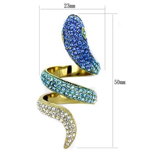 IP Gold(Ion Plating) Stainless Steel Ring with Top Grade Crystal  in Multi Color
