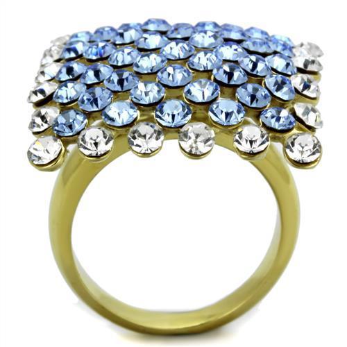 IP Gold(Ion Plating) Stainless Steel Ring with Top Grade Crystal  in Light Sapphire