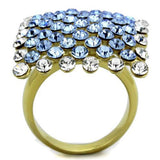 IP Gold(Ion Plating) Stainless Steel Ring with Top Grade Crystal  in Light Sapphire