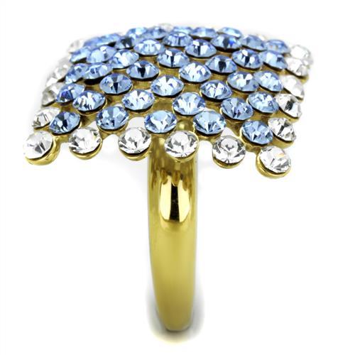 IP Gold(Ion Plating) Stainless Steel Ring with Top Grade Crystal  in Light Sapphire