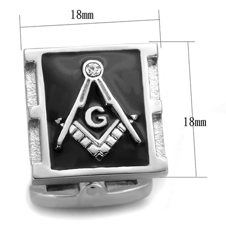 High polished (no plating) Stainless Steel Cufflink with Top Grade Crystal  in Clear