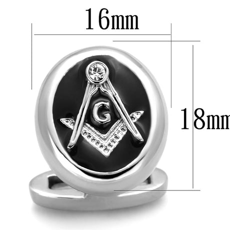 High polished (no plating) Stainless Steel Cufflink with Top Grade Crystal  in Clear