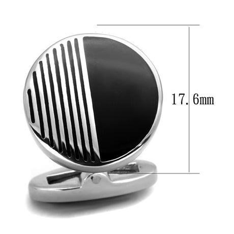 High polished (no plating) Stainless Steel Cufflink with Epoxy  in Jet