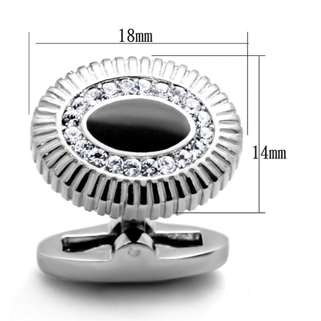 High polished (no plating) Stainless Steel Cufflink with Top Grade Crystal  in Clear
