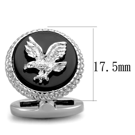 High polished (no plating) Stainless Steel Cufflink with Epoxy  in Jet