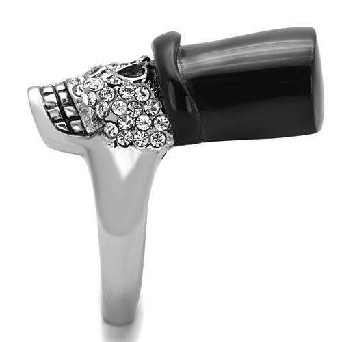 Two-Tone IP Black Stainless Steel Ring with Top Grade Crystal  in Clear