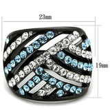 Two-Tone IP Black Stainless Steel Ring with Top Grade Crystal  in Sea Blue