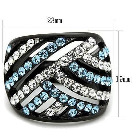 Two-Tone IP Black Stainless Steel Ring with Top Grade Crystal  in Sea Blue