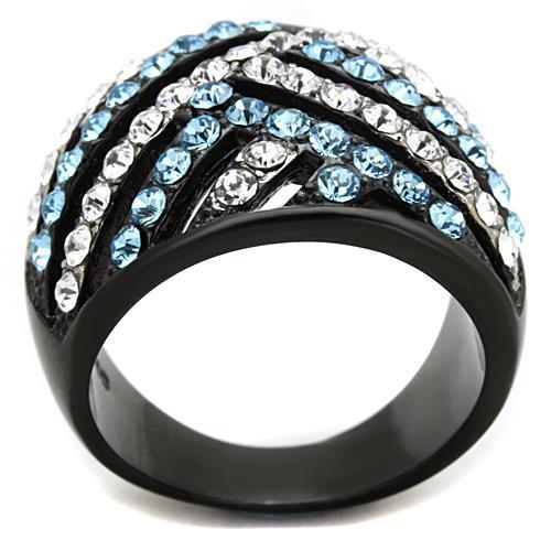 Two-Tone IP Black Stainless Steel Ring with Top Grade Crystal  in Sea Blue