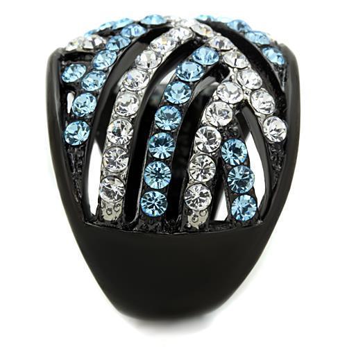 Two-Tone IP Black Stainless Steel Ring with Top Grade Crystal  in Sea Blue