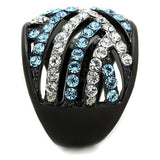 Two-Tone IP Black Stainless Steel Ring with Top Grade Crystal  in Sea Blue