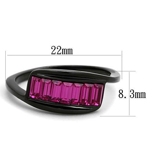 IP Black(Ion Plating) Stainless Steel Ring with Top Grade Crystal  in Fuchsia