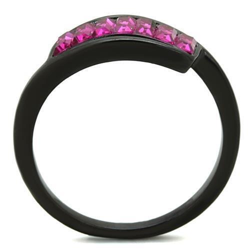 IP Black(Ion Plating) Stainless Steel Ring with Top Grade Crystal  in Fuchsia