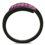 IP Black(Ion Plating) Stainless Steel Ring with Top Grade Crystal  in Fuchsia