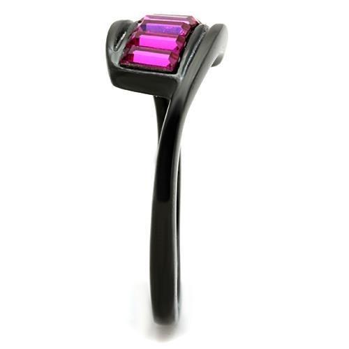 IP Black(Ion Plating) Stainless Steel Ring with Top Grade Crystal  in Fuchsia