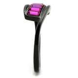 IP Black(Ion Plating) Stainless Steel Ring with Top Grade Crystal  in Fuchsia
