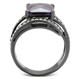 IP Light Black  (IP Gun) Stainless Steel Ring with AAA Grade CZ  in Amethyst