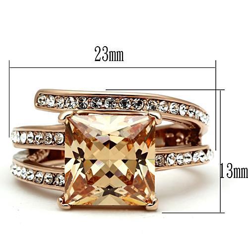 IP Rose Gold(Ion Plating) Stainless Steel Ring with AAA Grade CZ  in Champagne