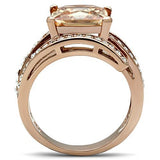 IP Rose Gold(Ion Plating) Stainless Steel Ring with AAA Grade CZ  in Champagne