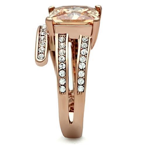 IP Rose Gold(Ion Plating) Stainless Steel Ring with AAA Grade CZ  in Champagne