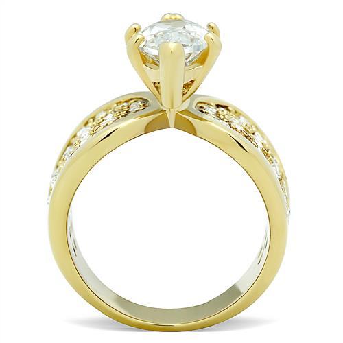 IP Gold(Ion Plating) Stainless Steel Ring with AAA Grade CZ  in Clear