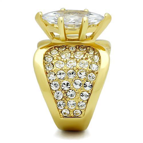 IP Gold(Ion Plating) Stainless Steel Ring with AAA Grade CZ  in Clear