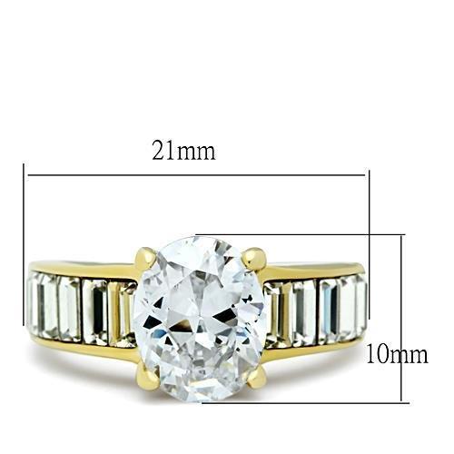 IP Gold(Ion Plating) Stainless Steel Ring with AAA Grade CZ  in Clear