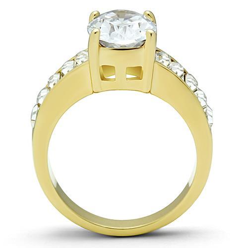 IP Gold(Ion Plating) Stainless Steel Ring with AAA Grade CZ  in Clear