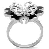 High polished (no plating) Stainless Steel Ring with Top Grade Crystal  in Clear