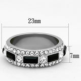 High polished (no plating) Stainless Steel Ring with Top Grade Crystal  in Jet