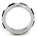 High polished (no plating) Stainless Steel Ring with Top Grade Crystal  in Jet
