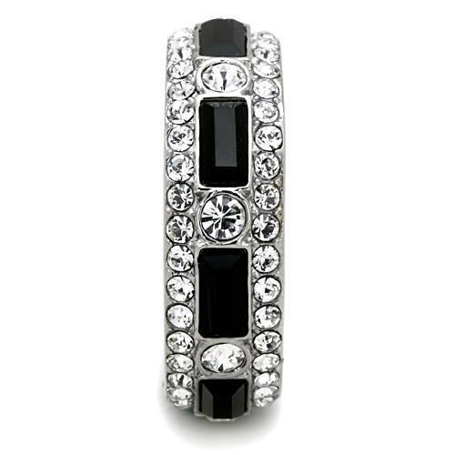 High polished (no plating) Stainless Steel Ring with Top Grade Crystal  in Jet