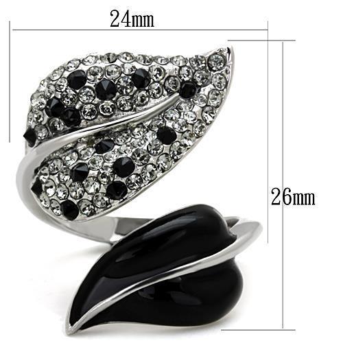 High polished (no plating) Stainless Steel Ring with Top Grade Crystal  in Jet