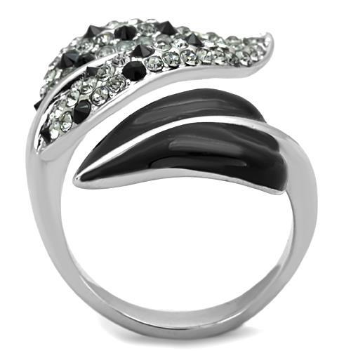 High polished (no plating) Stainless Steel Ring with Top Grade Crystal  in Jet